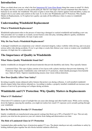 Windshields and UV Protection: Why Quality Matters in Replacements