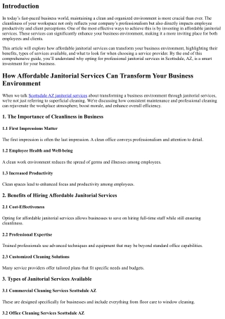 How Affordable Janitorial Services Can Transform Your Business Environment