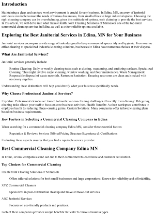 Exploring the Best Janitorial Services in Edina, MN for Your Business