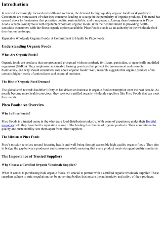Reputable Wholesale Organic Foods: A Commitment to Health by Pitco Foods.