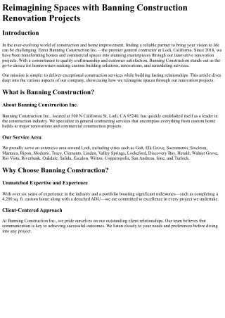 Reimagining Spaces with Banning Construction Renovation Projects