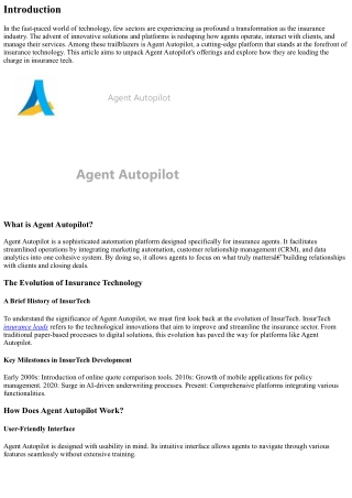 Leading the Charge in Insurance Tech: Unpacking Agent Autopilot's Offerings