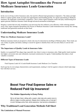 How Agent Autopilot Streamlines the Process of Medicare Insurance Leads Generati