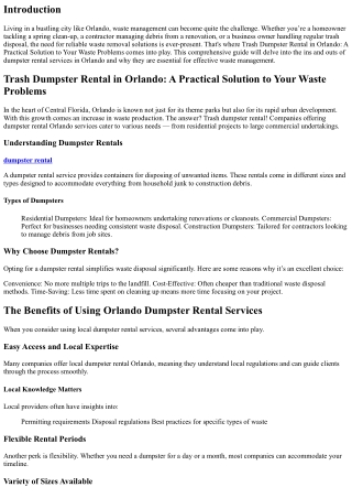 Trash Dumpster Rental in Orlando: A Practical Solution to Your Waste Problems