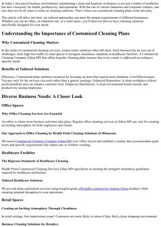 How Our Customized Cleaning Plans Cater to Diverse Business Needs