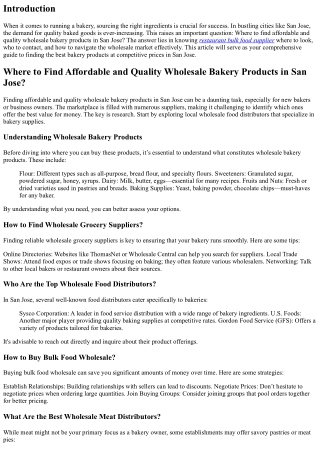 Where to Find Affordable and Quality Wholesale Bakery Products in San Jose?