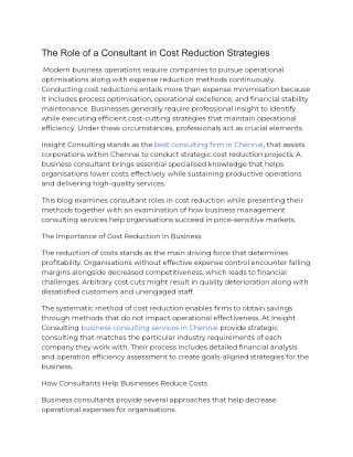 The Role of a Consultant in Cost Reduction Strategies