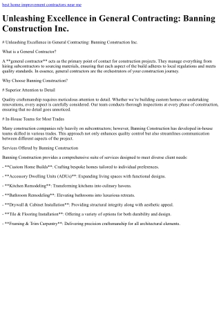 Unleashing Excellence in General Contracting Banning Construction Inc.