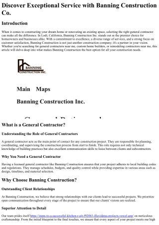 Discover Exceptional Service with Banning Construction Co.