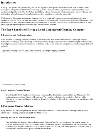 The Top 5 Benefits of Hiring a Local Commercial Cleaning Company