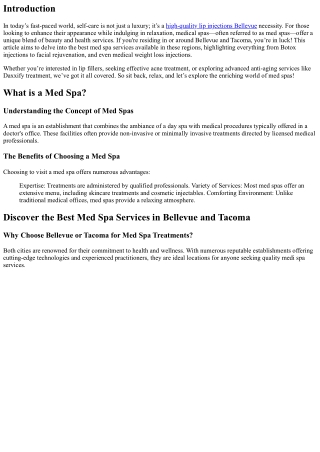 Discover the Best Med Spa Services in Bellevue and Tacoma