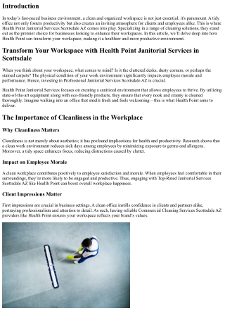 Transform Your Workspace with Health Point Janitorial Services in Scottsdale