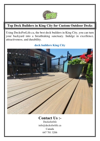 Top Deck Builders in King City for Custom Outdoor Decks