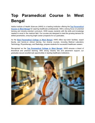 Top Paramedical Course In West Bengal