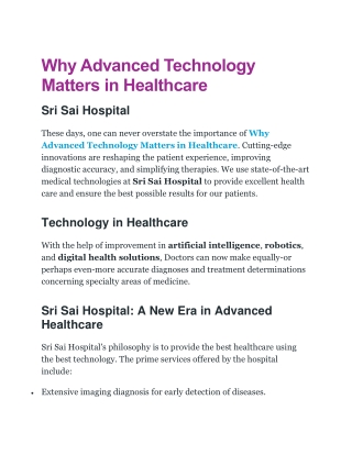 Why Advanced Technology Matters in Healthcare