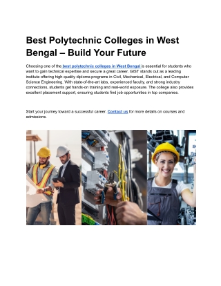 Best Polytechnic Colleges in West Bengal – Build Your Future