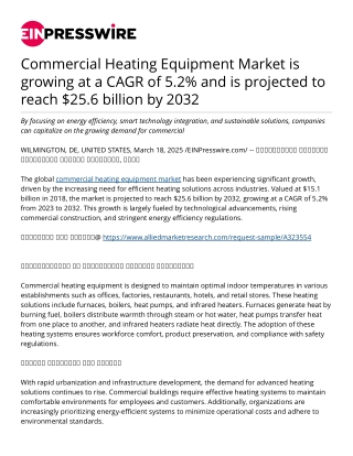Commercial Heating Equipment Market is growing at a CAGR of 5.2% and is projected to reach $25.6 billion by 2032