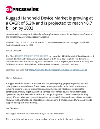 Rugged Handheld Device Market is growing at a CAGR of 5.2% and is projected to reach $6.7 billion by 2032
