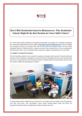 Best CBSE Residential School in BhubaneswarWhy Residential Schools Might Be the Best Decision for Your Child's Future