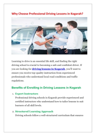 Why Choose Professional Driving Lessons in Kogarah