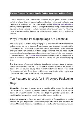 The Best Firewood Packaging Bags for Outdoor Adventures and Campfires