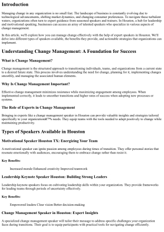 Managing Change Effectively with Expert Guidance from Speakers in Houston