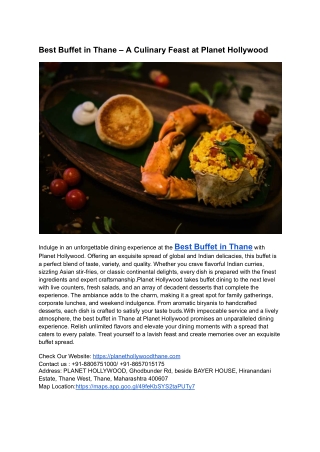 Best Buffet in Thane – A Culinary Feast at Planet Hollywood