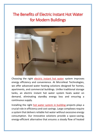 The Benefits of Electric Instant Hot Water for Modern Buildings