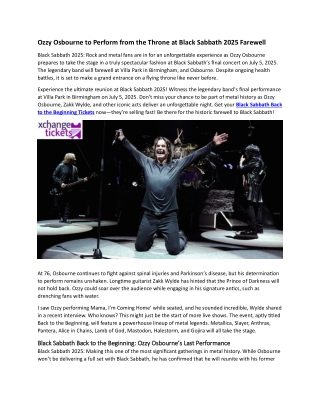 Ozzy Osbourne to Perform from Throne at Black Sabbath Farewell