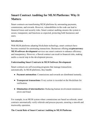 Smart Contract Auditing for MLM Platforms: Why It Matters
