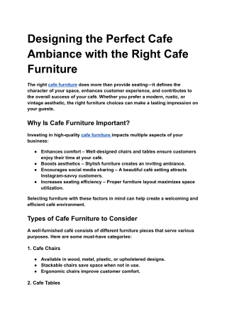 Designing the Perfect Cafe Ambiance with the Right Cafe Furniture