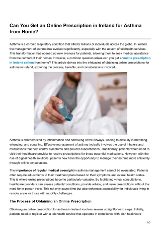 Can You Get an Online Prescription in Ireland for Asthma from Home