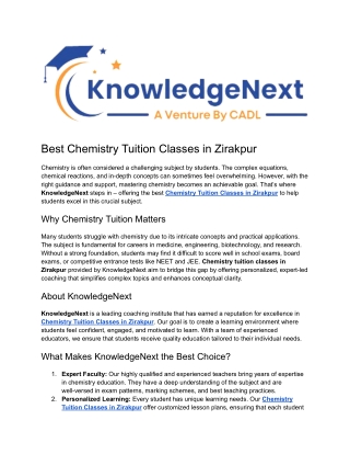 Best Chemistry Tuition Classes in Zirakpur