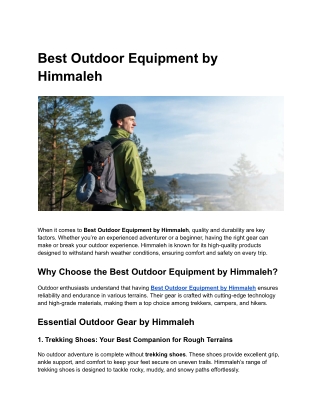 Make Every Trip Better with Best Outdoor Equipment by Himmaleh