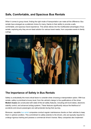 Safe Comfortable and Spacious Bus Rentals