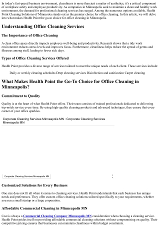 What Makes Health Point the Go-To Choice for Office Cleaning in Minneapolis?
