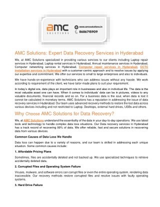 Data Recovery Services in Hyderabad  AMC Solutions