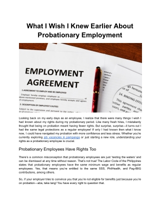 What I Wish I Knew Earlier About Probationary Employment