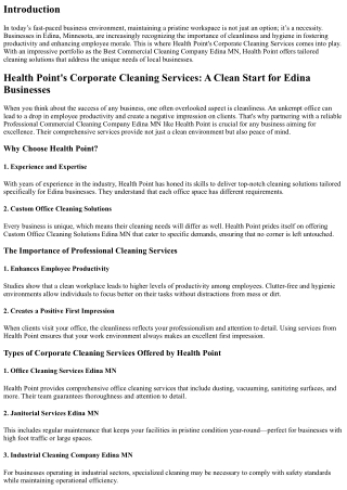 Health Point's Corporate Cleaning Services: A Clean Start for Edina Businesses