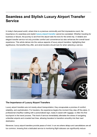 Seamless and Stylish Luxury Airport Transfer Service