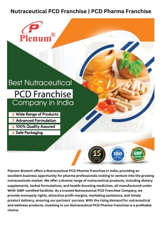 Nutraceutical PCD Franchise | Plenum Biotech