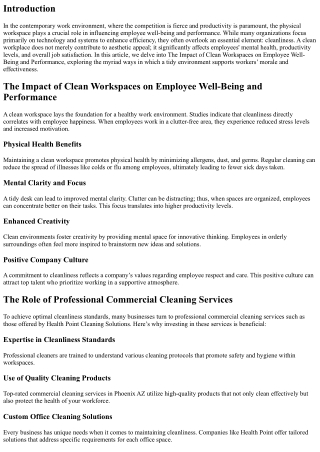 The Impact of Clean Workspaces on Employee Well-Being and Performance