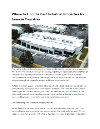 Where to Find the Best Industrial Properties for Lease in Your Area