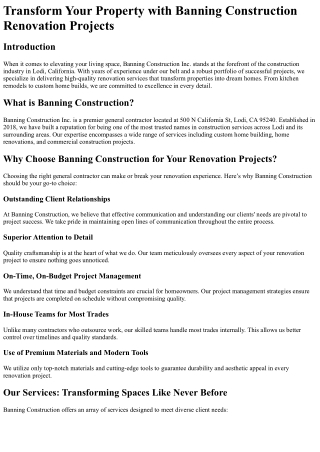 Transform Your Property with Banning Construction Renovation Projects
