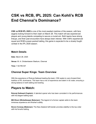 CSK vs RCB – A Battle of Legends!