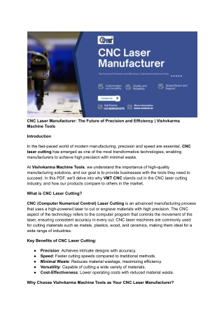 CNC Laser Manufacturer | Precision CNC Laser Machines by Vishvkarma Machine Tool