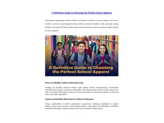 A Definitive Guide to Choosing the Perfect School Apparel