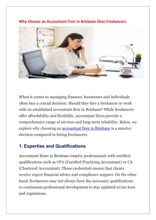 Why Choose an Accountant Firm in Brisbane Over Freelancers