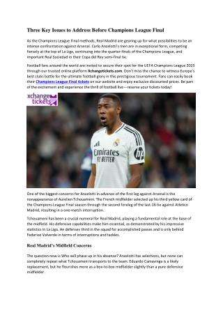 Three Key Issues to Address Before Champions League Final