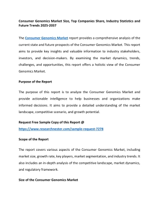 Consumer Genomics Market Size, Regional Status and Outlook 2025-2037